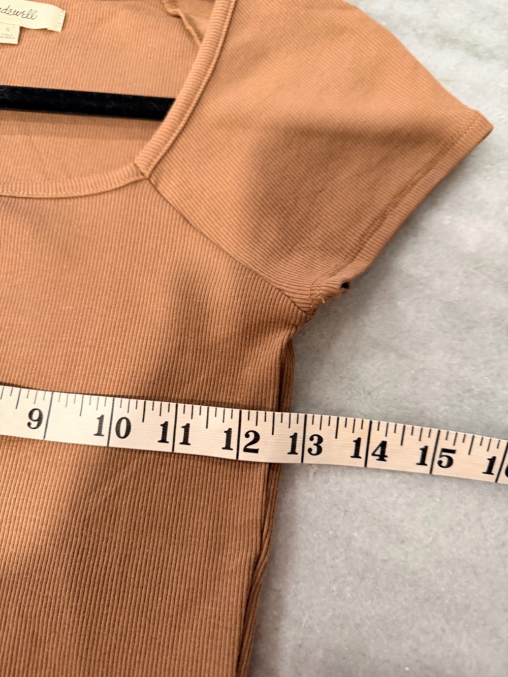 NWOT Madewell Size S Brown Square Neck Short Sleeve Ribbed Stretch Cropped Top - Picture 8 of 8